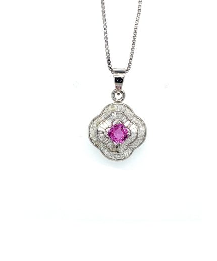 Pink Sapphire and Diamond Pendant in 18K White Gold | Save 33% - Rajasthan Living