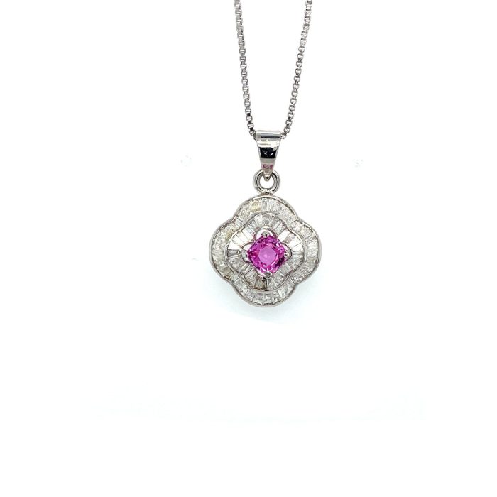 Pink Sapphire and Diamond Pendant in 18K White Gold | Save 33% - Rajasthan Living 6