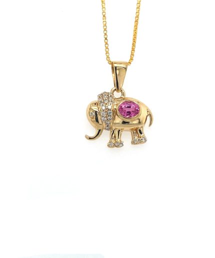 Pink Sapphire and Diamond Pendant in 14K Yellow Gold | Save 33% - Rajasthan Living