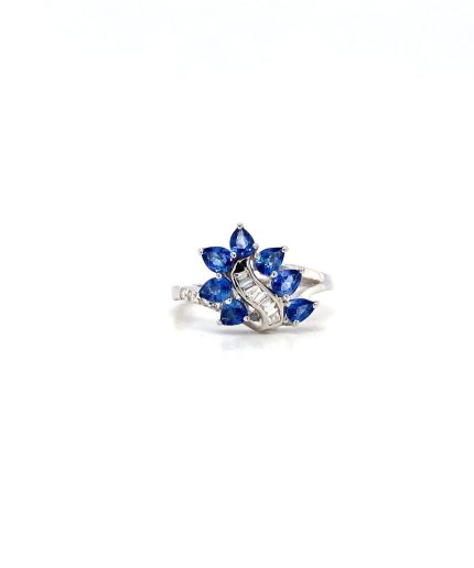 Sapphire and Diamond Ring in 14K White Gold | Save 33% - Rajasthan Living