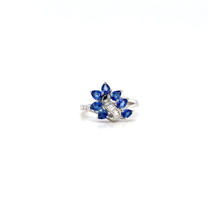 Sapphire and Diamond Ring in 14K White Gold | Save 33% - Rajasthan Living 5