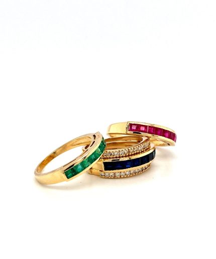 Multi Colour Stones and Diamond Changeable Ring in 14K Yellow Gold | Save 33% - Rajasthan Living 3