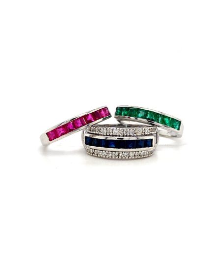 Multi Colour Stones and Diamond Changeable Ring in 14K White Gold | Save 33% - Rajasthan Living