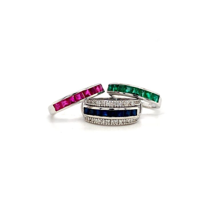 Multi Colour Stones and Diamond Changeable Ring in 14K White Gold | Save 33% - Rajasthan Living 5