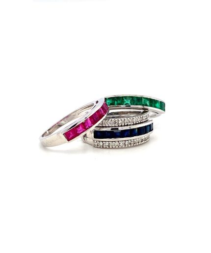 Multi Colour Stones and Diamond Changeable Ring in 14K White Gold | Save 33% - Rajasthan Living 3