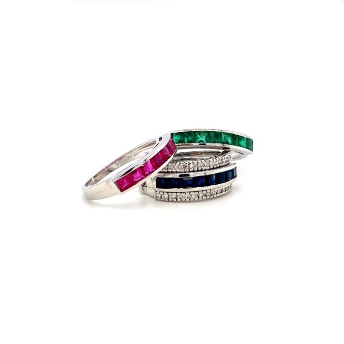 Multi Colour Stones and Diamond Changeable Ring in 14K White Gold | Save 33% - Rajasthan Living 6