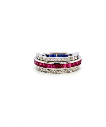 Multi Colour Stones and Diamond Reversible Ring in 14K White Gold | Save 33% - Rajasthan Living