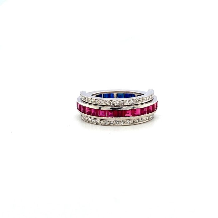 Multi Colour Stones and Diamond Reversible Ring in 14K White Gold | Save 33% - Rajasthan Living 5