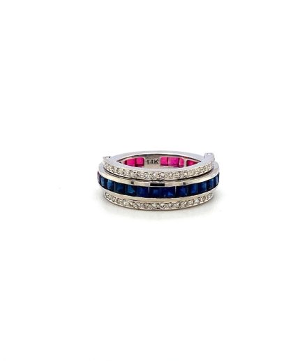 Multi Colour Stones and Diamond Reversible Ring in 14K White Gold | Save 33% - Rajasthan Living 3
