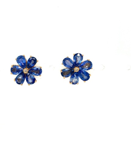 Sapphire and Diamond Earrings in 14K Yellow Gold Earrings