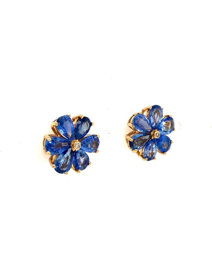 Sapphire and Diamond Earrings in 14K Yellow Gold Earrings 3