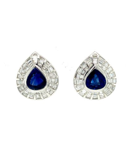 Sapphire and Diamond Earringss in 18K White Gold | Save 33% - Rajasthan Living