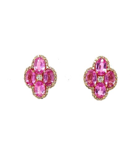 Pink Sapphire and Diamond Earringss in 14K Yellow Gold | Save 33% - Rajasthan Living