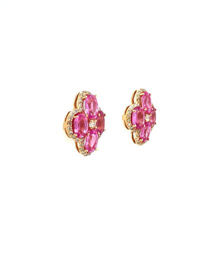 Pink Sapphire and Diamond Earringss in 14K Yellow Gold | Save 33% - Rajasthan Living 3