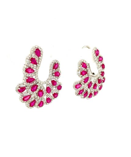 Ruby and Diamond Earrings in 18K White Gold | Save 33% - Rajasthan Living 3