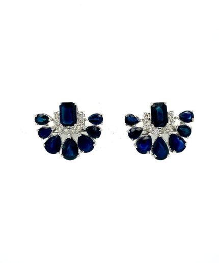 Sapphire and Diamond Earringss in 14K White Gold | Save 33% - Rajasthan Living