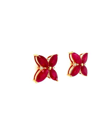 Ruby and Diamond Earrings in 14K Yellow Gold | Save 33% - Rajasthan Living 3