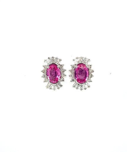 Pink Sapphire and Diamond Earringss in 18K White Gold | Save 33% - Rajasthan Living