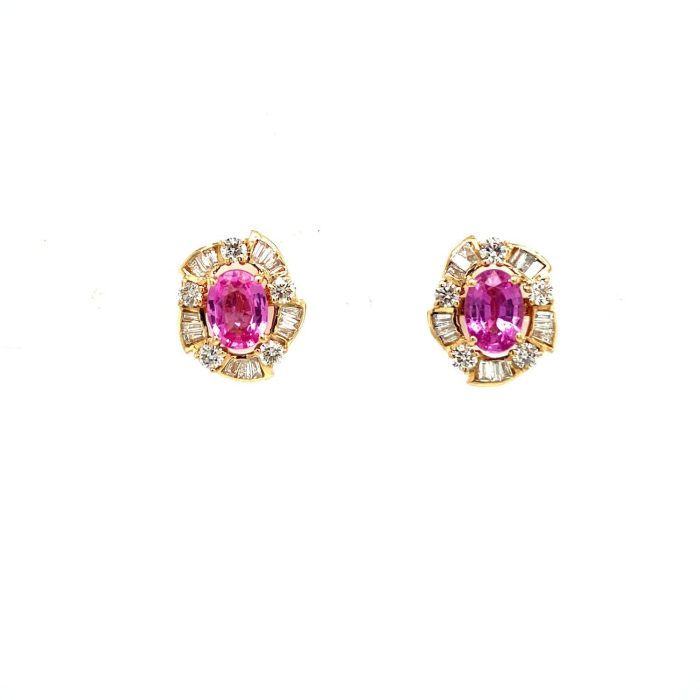Pink Sapphire and Diamond Earringss in 14K Yellow Gold | Save 33% - Rajasthan Living 5