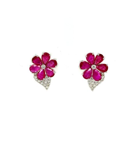 Ruby and Diamond Earrings in 14K White Gold | Save 33% - Rajasthan Living
