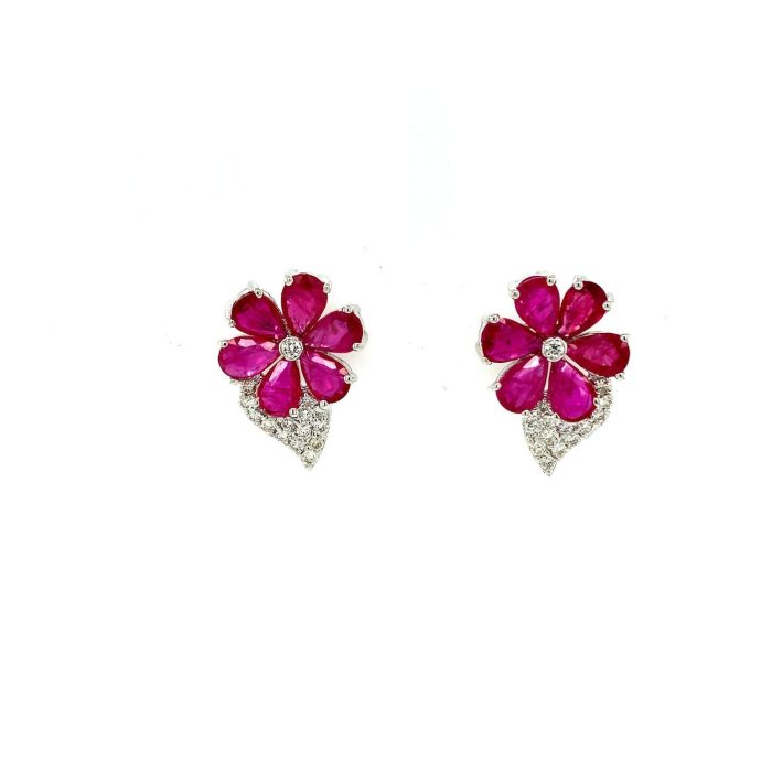 Ruby and Diamond Earrings in 14K White Gold | Save 33% - Rajasthan Living 5