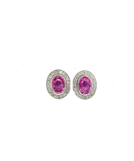 Pink Sapphire and Diamond Earringss in 14K White Gold | Save 33% - Rajasthan Living