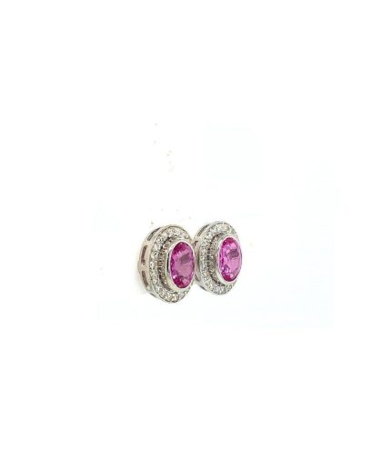 Pink Sapphire and Diamond Earringss in 14K White Gold | Save 33% - Rajasthan Living 3