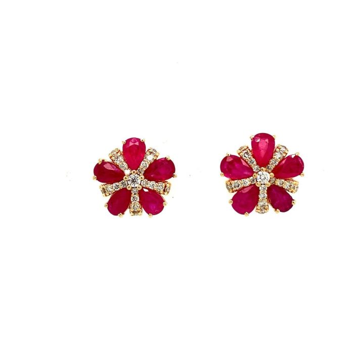 Ruby and Diamond Earrings in 14K Yellow Gold | Save 33% - Rajasthan Living 5