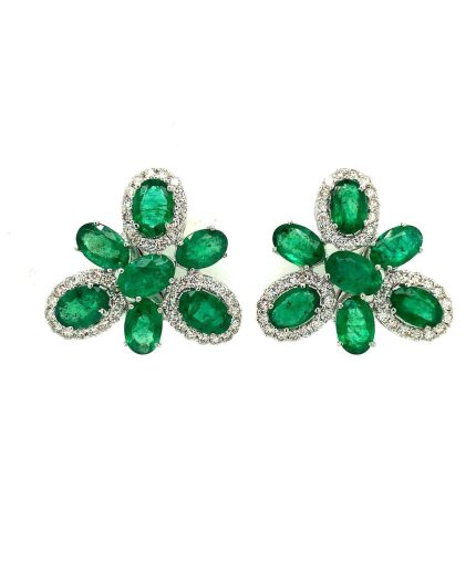 Emerald and Diamond Earrings in 18K White Gold | Save 33% - Rajasthan Living