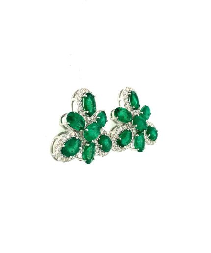 Emerald and Diamond Earrings in 18K White Gold | Save 33% - Rajasthan Living 3