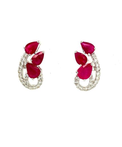 Ruby and Diamond Earrings in 18K White Gold | Save 33% - Rajasthan Living