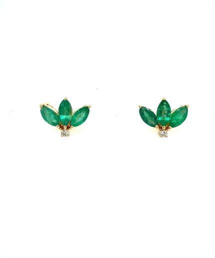 Emerald and Diamond Earrings in 14K Yellow Gold | Save 33% - Rajasthan Living