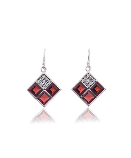 925 Sterling Silver Garnet along with CZ Earring | Save 33% - Rajasthan Living