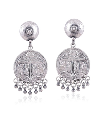 Sterling silver round patri hanging earring | Save 33% - Rajasthan Living