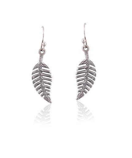 Sterling silver fish hook leaf earring | Save 33% - Rajasthan Living