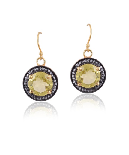 Silver lemon quartz, zircon earring | Save 33% - Rajasthan Living