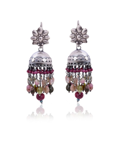 Multi Tourmaline & Ruby drops sterling silver earring | Save 33% - Rajasthan Living