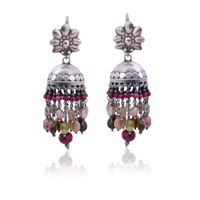 Multi Tourmaline & Ruby drops sterling silver earring | Save 33% - Rajasthan Living 6