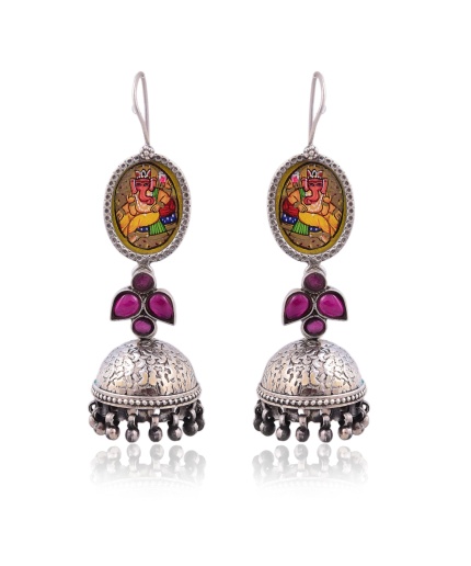 Sterling Silver Hand painted jhumka | Save 33% - Rajasthan Living