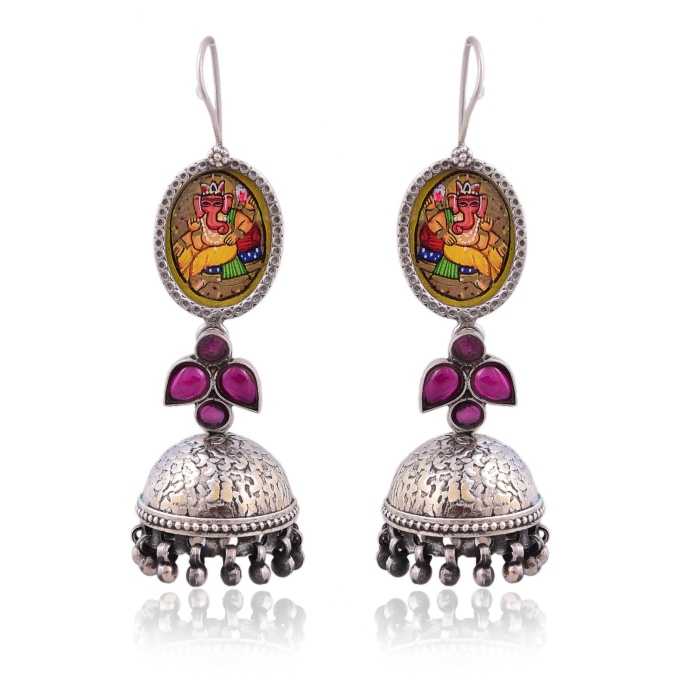 Sterling Silver Hand painted jhumka | Save 33% - Rajasthan Living 6