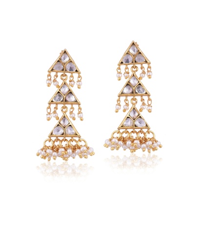 Ethnic Gold Plated Triangle 925 Silver Dangler Earrings | Save 33% - Rajasthan Living