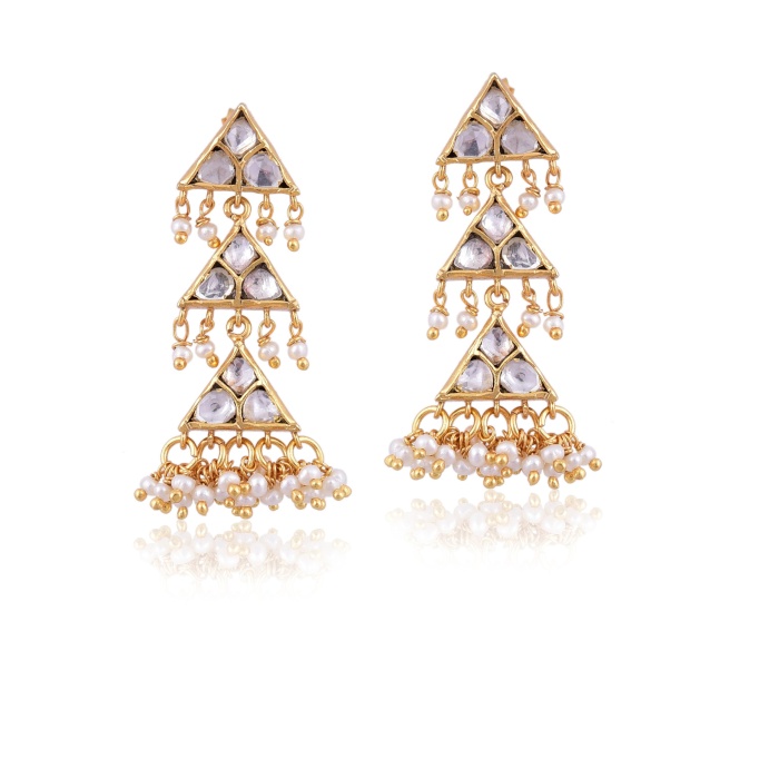 Ethnic Gold Plated Triangle 925 Silver Dangler Earrings | Save 33% - Rajasthan Living 5