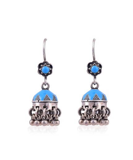 Sterling Silver blue enamel small jhumka earring | Save 33% - Rajasthan Living 5