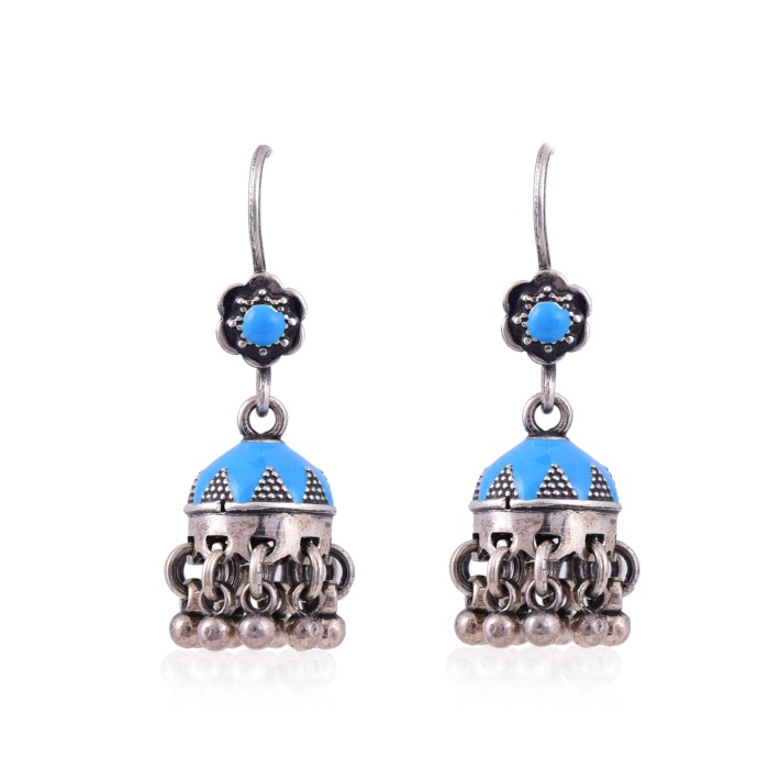 Sterling Silver blue enamel small jhumka earring | Save 33% - Rajasthan Living 6