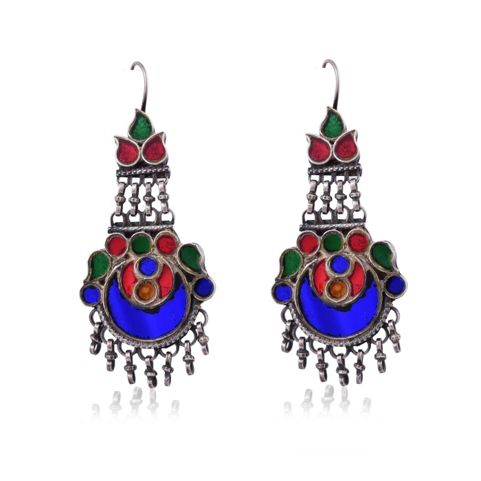 Silver oxidised Multi Glass Stone drop Earring | Save 33% - Rajasthan Living 6