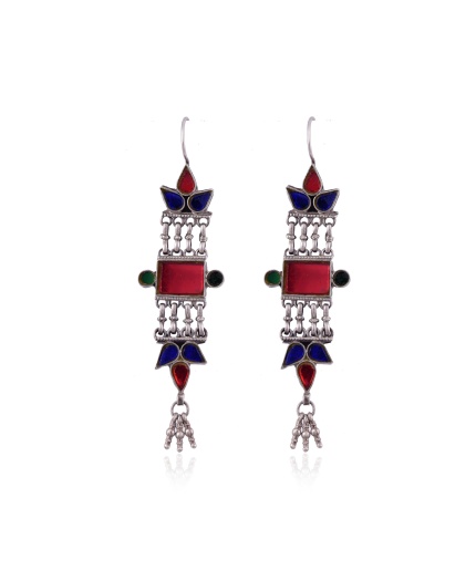 Silver oxidised Multi Glass Stone Earring | Save 33% - Rajasthan Living