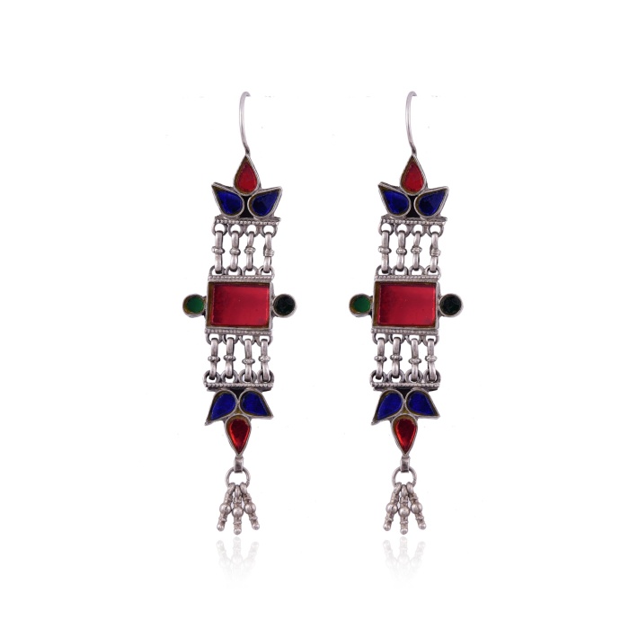 Silver oxidised Multi Glass Stone Earring | Save 33% - Rajasthan Living 5