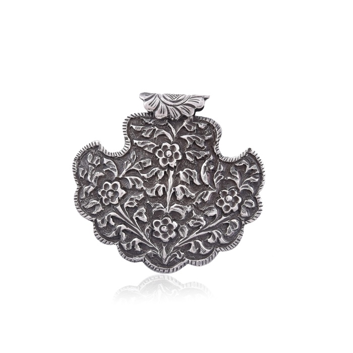 Silver Flower carving oxidised pendant | Save 33% - Rajasthan Living 6