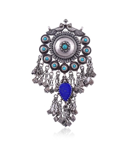 Oxidised Silver antique peacock turquoise,lapis pendant | Save 33% - Rajasthan Living 5