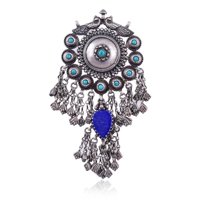 Oxidised Silver antique peacock turquoise,lapis pendant | Save 33% - Rajasthan Living 6